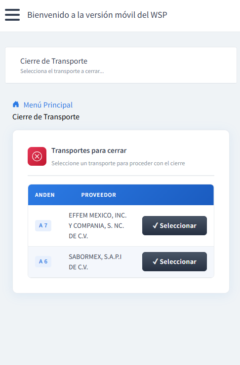 Cierre Transporte